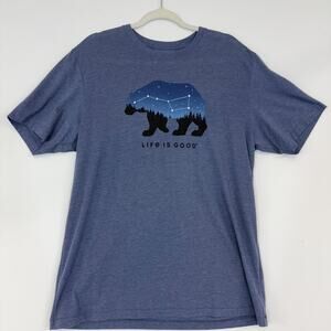 Life Is Good Cool Tee Constellation Bear Men's Large Navy Blue Short Sleeve